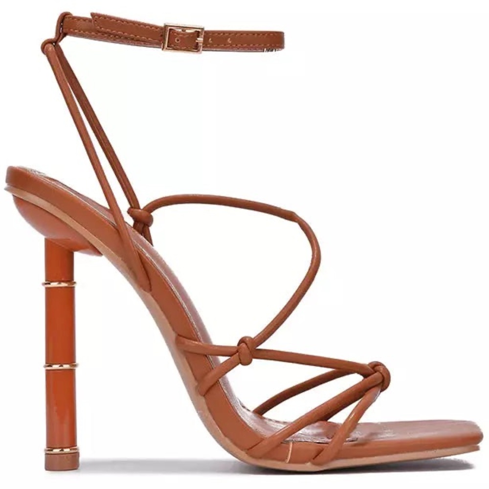 Strappy Ankle‑Tie High Heel Sandal in Cognac